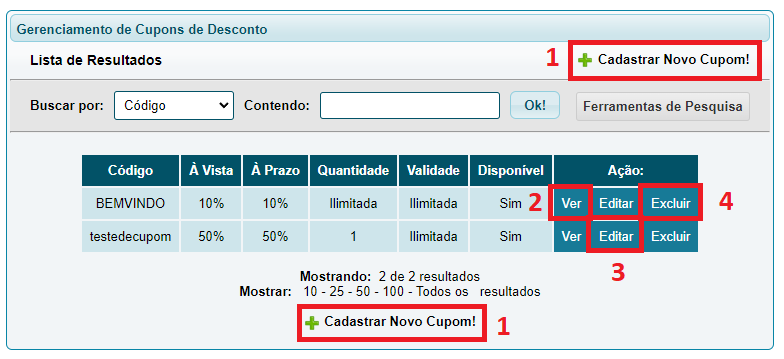 Utilitários: Criando/editando cupons