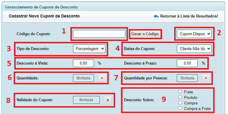 Utilitários: Criando/editando cupons