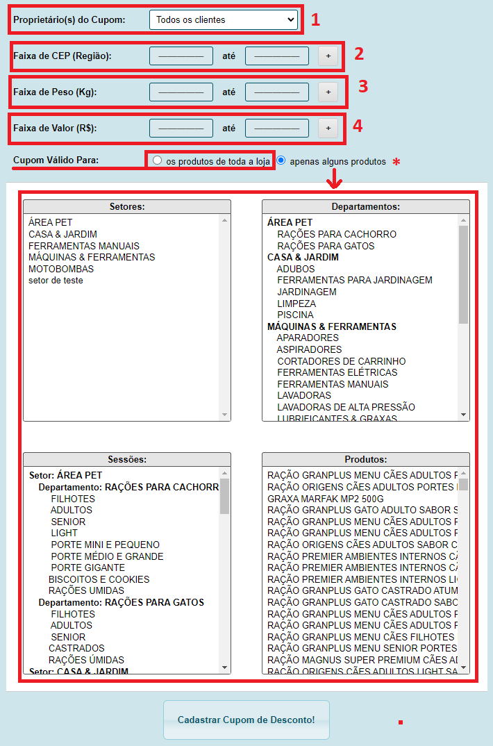 Utilitários: Criando/editando cupons