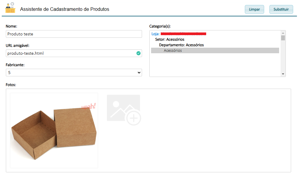 Cadastro de produtos - Assistente de Cadastramento