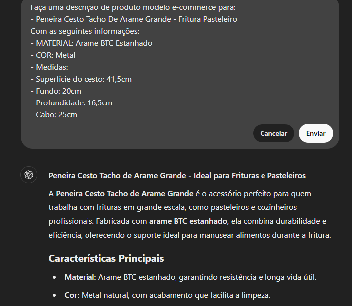 Cadastro de produtos - Assistente de Cadastramento