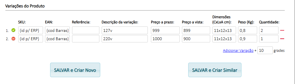Cadastro de produtos - Assistente de Cadastramento